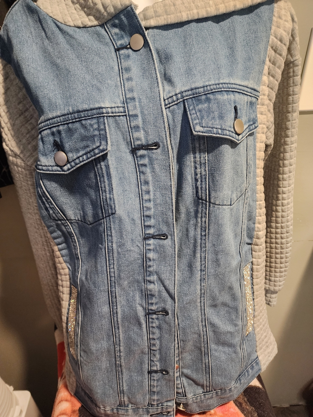 Light Blue Denim Jacket with Knit Sleeves